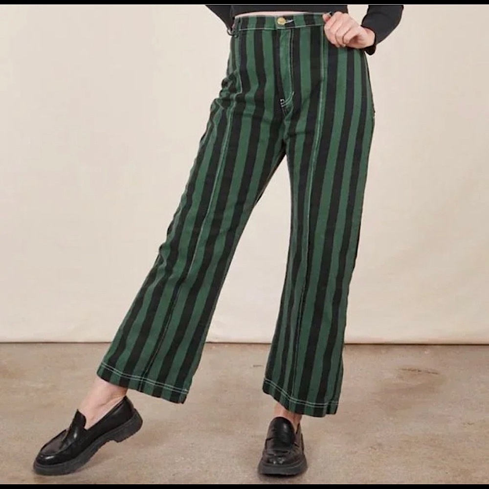 Big Bud Press - Western Pants - Green & Black Striped - Small